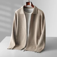 Men's Sweater Knitted Cardigan In Autumn And Winter Is A New Loose Outerwear Lapel 100% Pure Wool Casual Coat 1