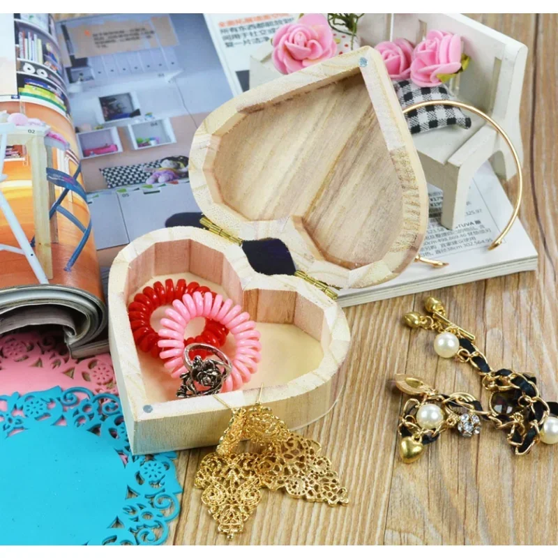 Storage Box Heart Shape Wood Box Jewelry Box Wedding Gift Makeup Cosmetic Earrings Ring Desk Rangement Make Up Wooden Organizer 5