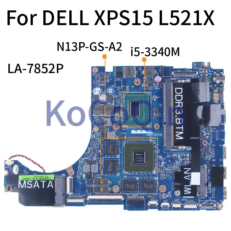For DELL XPS15 L521X i5-3340M Notebook Mainboard CN-0PCRVM LA-7852P SR0XB  N13P-GS-A2-2G DDR3Laptop Motherboard