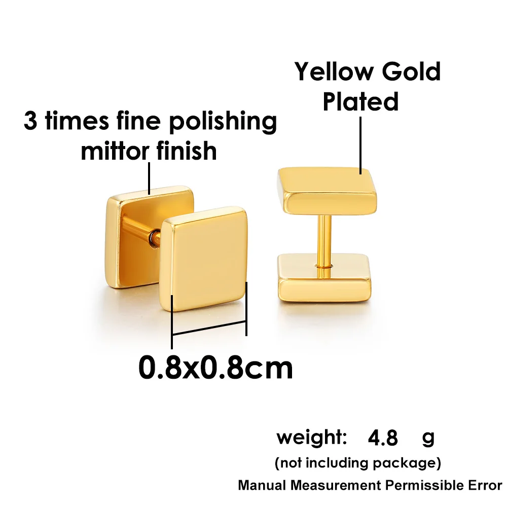 Hiphop Simple Style Triangle Square Earrings For Men Women Smooth Surface Gold Color Geometry Stud Earings Ear Jewelry Trendy