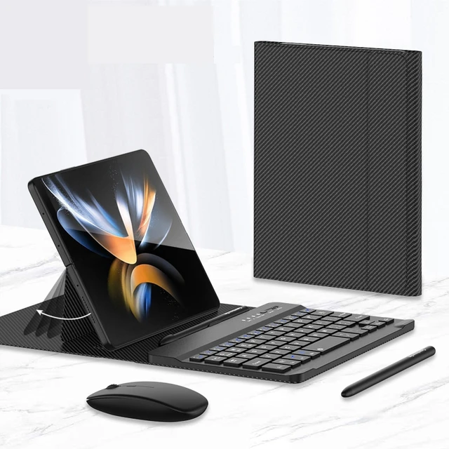 Wireless Keyboard Folding Leather Case For Samsung Galaxy Z Fold 4 / Fold 3 Folding Phone Creative Stand Bluetooth Mouse Stylus 6