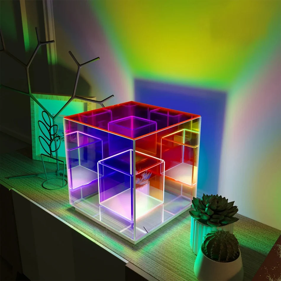 Colorful Cube Table Lamp Led Colored Acrylic Table Lamps For Living