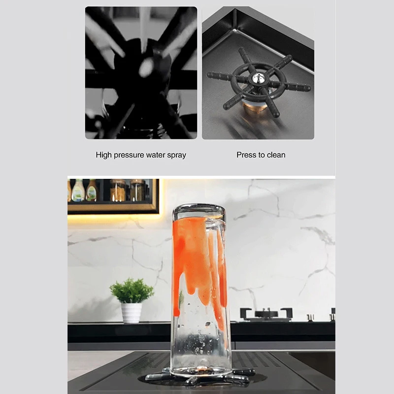 ASRAS SUS 304 Stainless Steel Nanometer Black Cup Rinser Bar Counter Sinks Handmade Cup Washer For Milk Tea Cafe Fast Food Shop 3