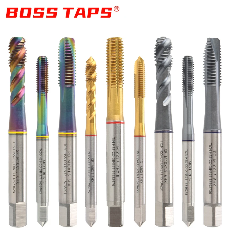 HSS-CO DIN 371 376 Blue Red Yellow Ring Spiral Fluted Tap Pointed Roll Forming M2 M3 M4 M5 M6 M8 M10