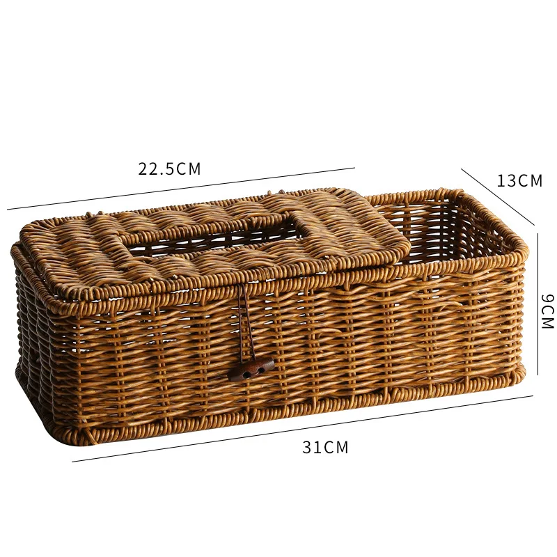 Napkin Cover Rattan Wicker Storage Case Removable Tissue Box Desk Hand-Woven Paper Towel Holder Facial Tissue Dispenser Basket 6