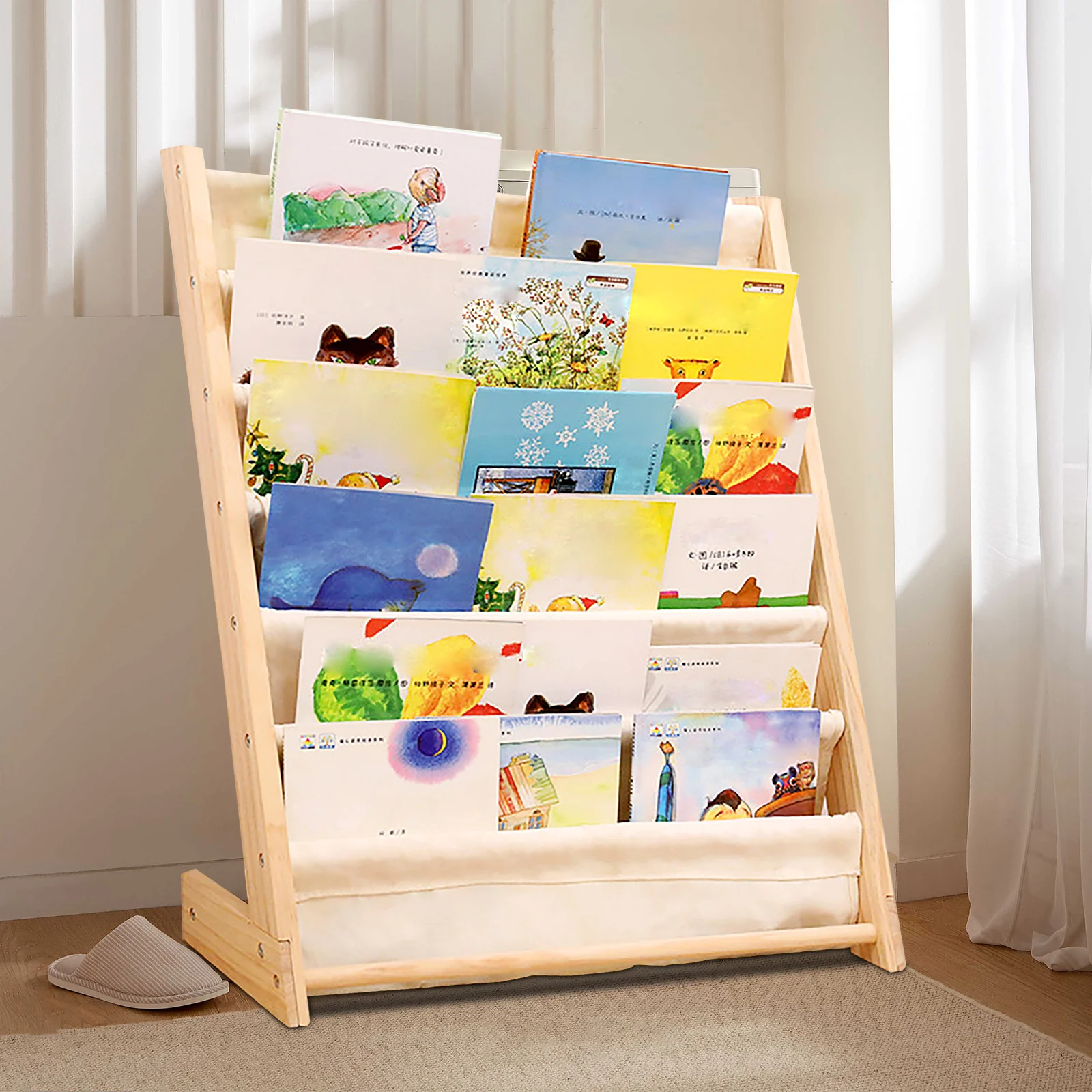 6 Tiers Solid Wood Children Kids BookShelf Multi-layer Magazine Shelf Book Picture Storage Rack for Kids Bedroom Save Space 3