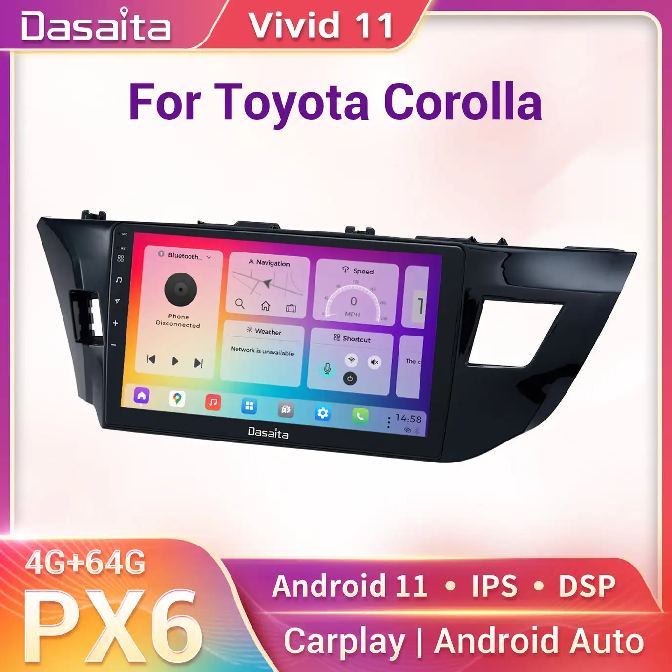 

Dasaita Vivid11 Multimedia Player For Toyota Corolla 2014 - 2018 Stereo DSP IPS 1280*720 Carplay Android Auto 4Gb+64Gb AHD Radio