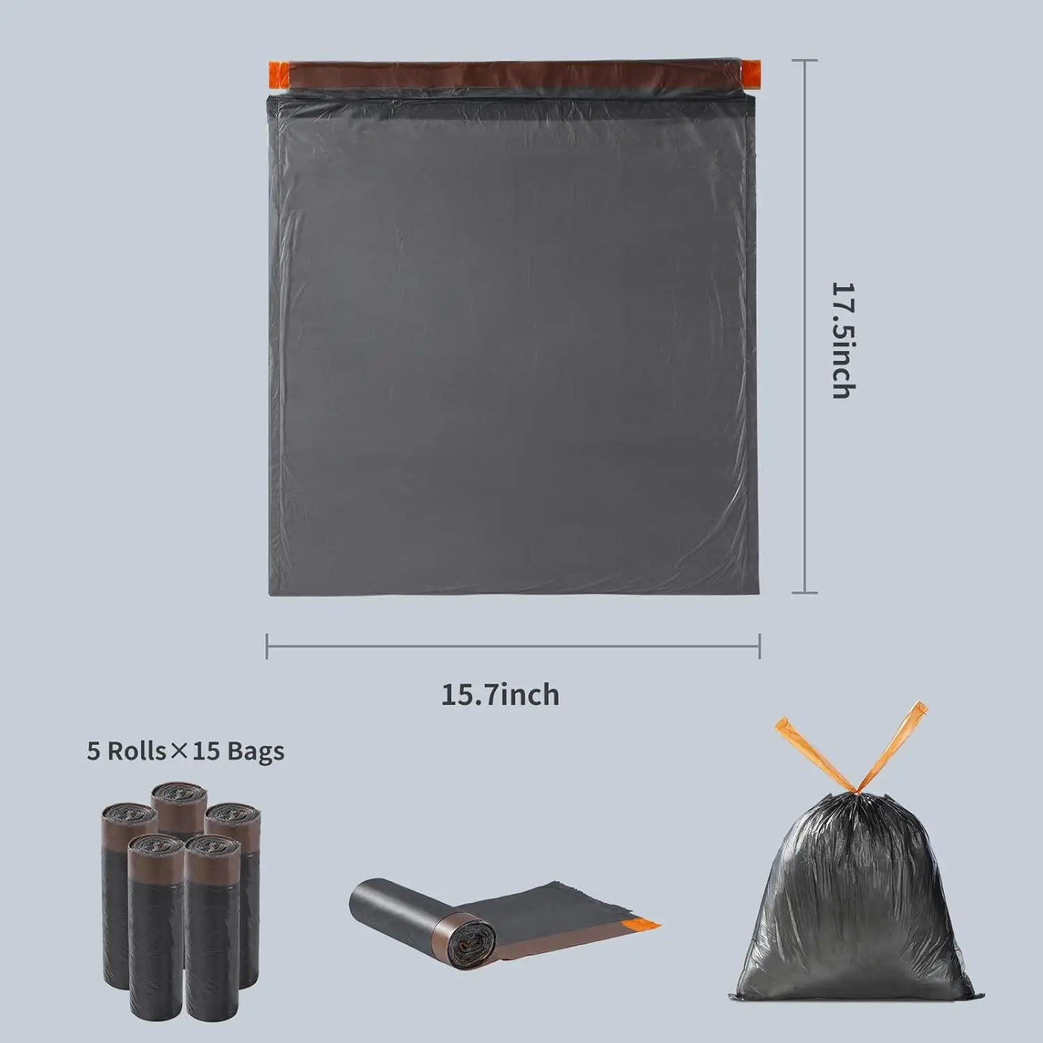 Drawstring Closure Design Garbage Bag with Strong Load-bearing Capacity, Suitable for Bathroom, Kitchen and Bedroom, 15 Pcs/Roll
