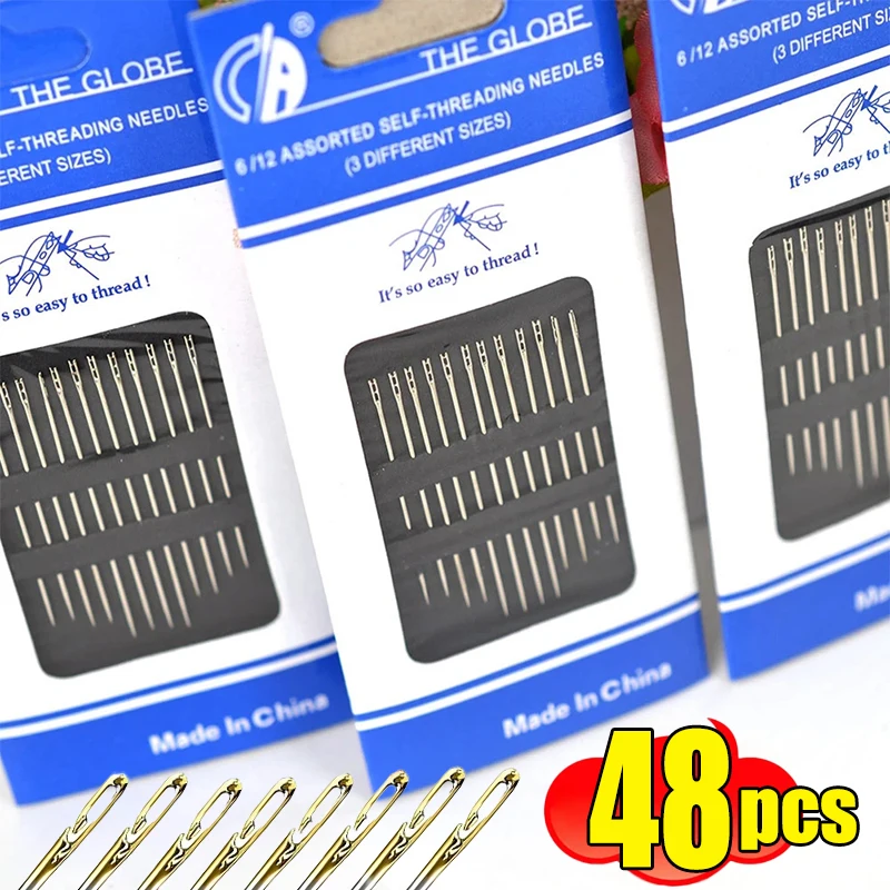 

48Pcs Blind Needle Elderly Needle-side Hole Stainless Steel Hand Household Sewing Self-Threading DIY Jewelry Sewing Supplies