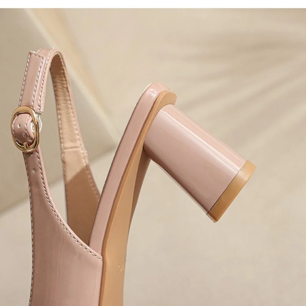 Meotina Women Slingbacks Pumps Square Toe Block Mid Heels Buckle Shallow Ladies Fashion Career Shoes Summer