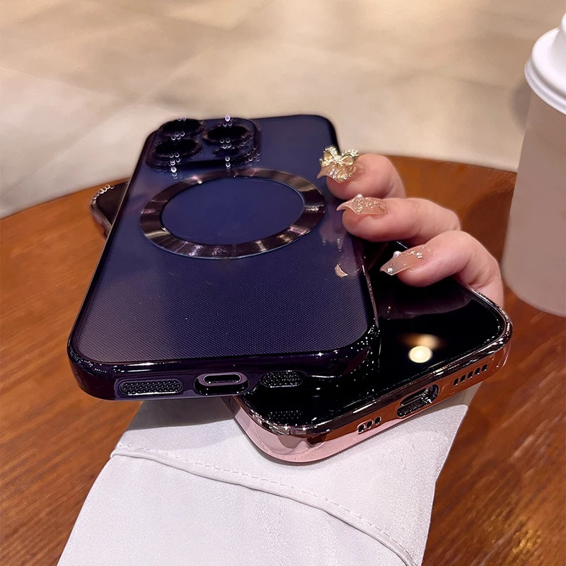 Luxury Plating Magnetic Phone Case - Clear Soft TPU Cover with Wireless Charging Compatibility