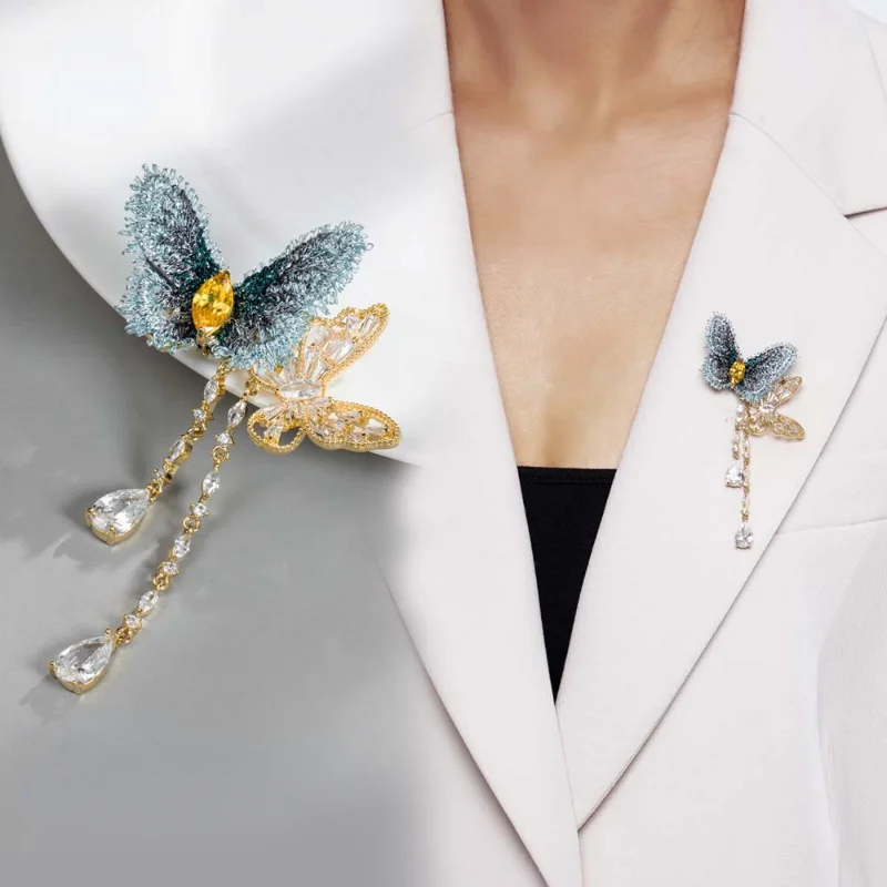 

Forest Style Lace Butterfly Tassel Brooch Embroidery Insect Tassel Chest Flower Brooch for Women Cardigan Suit Pin Accessories