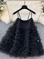 SINGREINY Summer Birthday Party Dress Strapless French Style Solid Sundress Ladies Sexy Gentle Vacation Mesh Loose Tutu Dress - Image 6