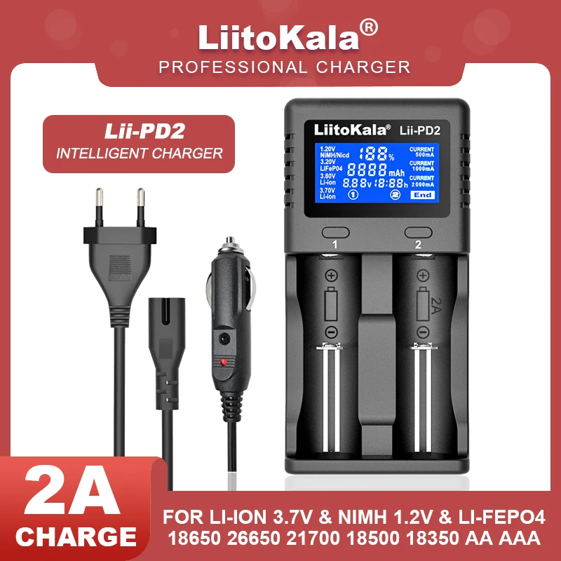 

Liitokala Lii-PD4 Lii-PD2 LCD 3.7V/1.2V NiMH 18650 18350 18500 21700 20700 26650 14500 16340 Recharge Lithium Battery Charger