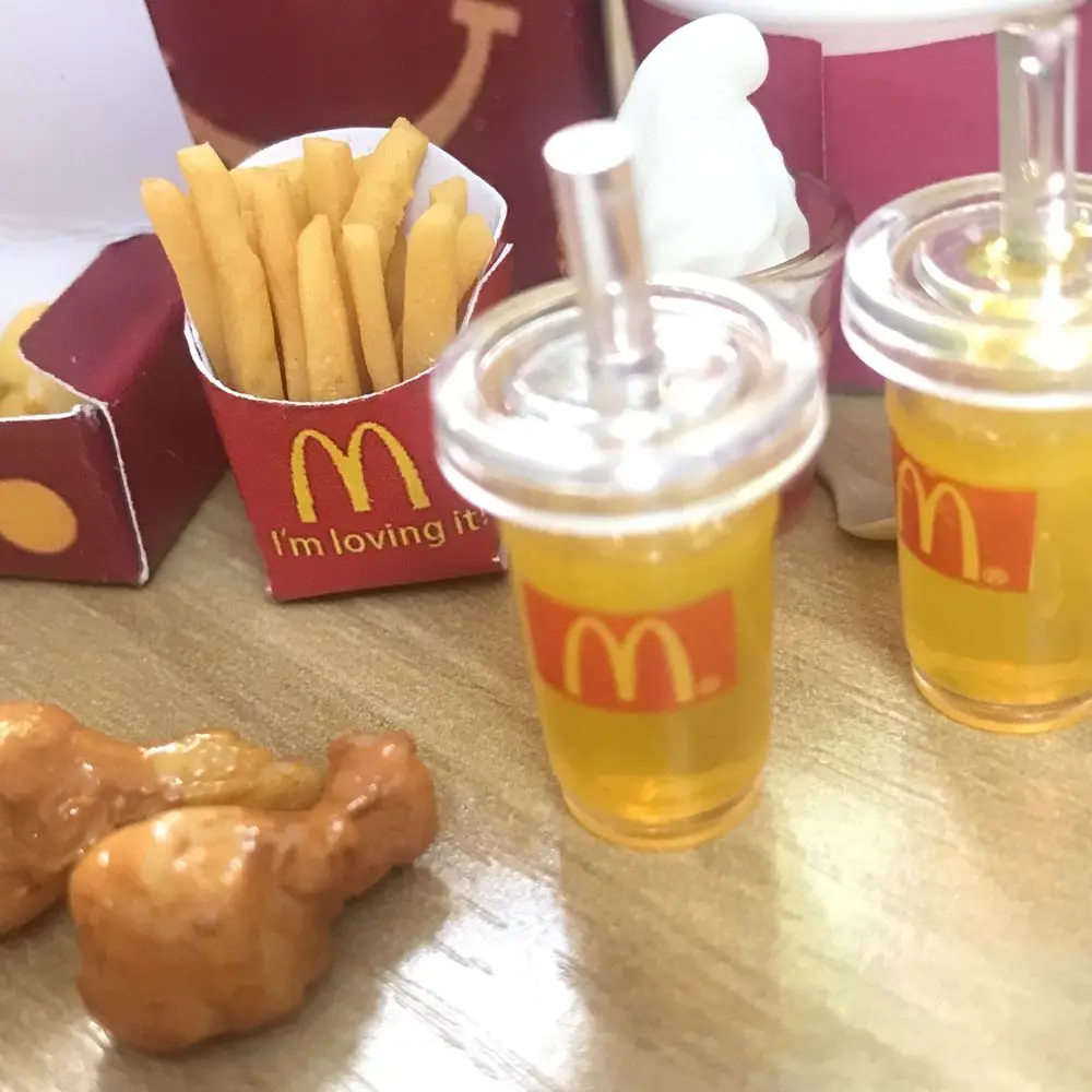 NEW 1/6 Scale Dollhouse Miniature Fried Chips Chicken Leg Ice-cream Orange Juice Mini Fast Food for Doll House Kitchen Play Toys 2