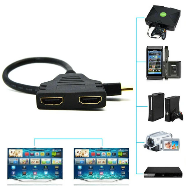 Adaptateur séparateur en Y compatible HDMI 1080P, câble séparateur 1 mâle  vers double HDMI, 2 sorties femelles pour projecteur TV HD