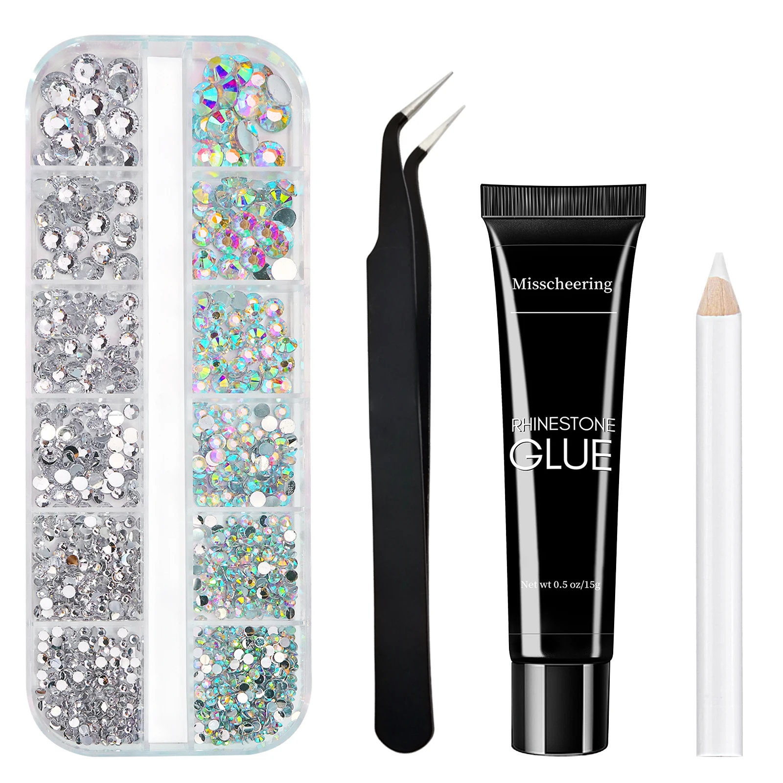 Strass pour nail art avec gel adhésif, breloques plates pour ongles, accessoires de luxe pour ongles, pierres précieuses AB blanches pour la création de designs DIY