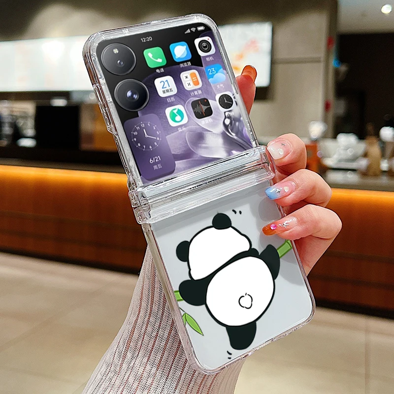 Panda Pattern Transparent Shockproof Phone Case - Slim Hard PC Clear Folding Cover