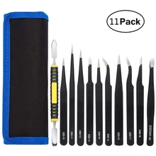 

11pcs Professional Anti-static ESD Tweezer Set Stainless Steel Repair Tools with Bag for DLY Makeup Phone Accessories Tools