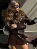 Vintage Women Leather Sets Lapel Single Breasted Jacket Slim Fit Mini Skirt Retro Fashin Female Suit 2024 Lady Jacket Skirt Sets 2