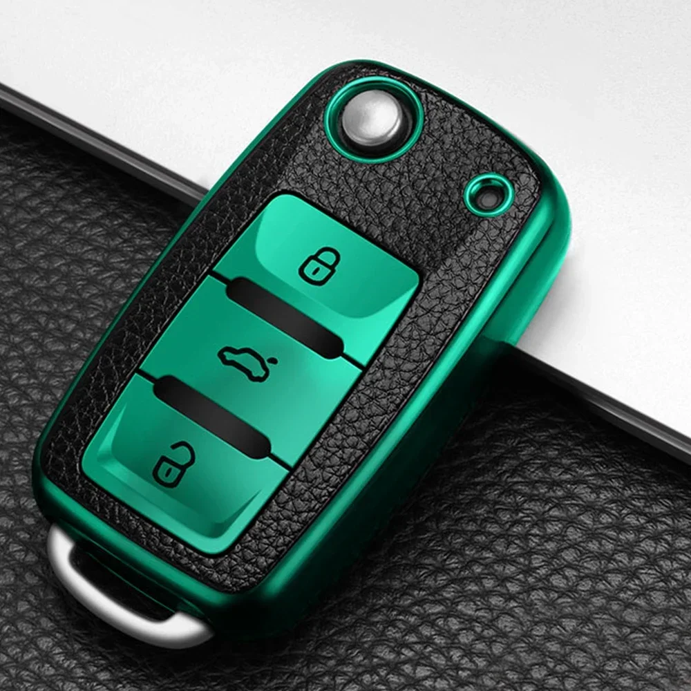 TPU Leather Car Key Cover Case Fob Volkswagen VW Bora Polo Tiguan Jetta Passat B5 B6 B7 Golf Beetle Skoda Octavia