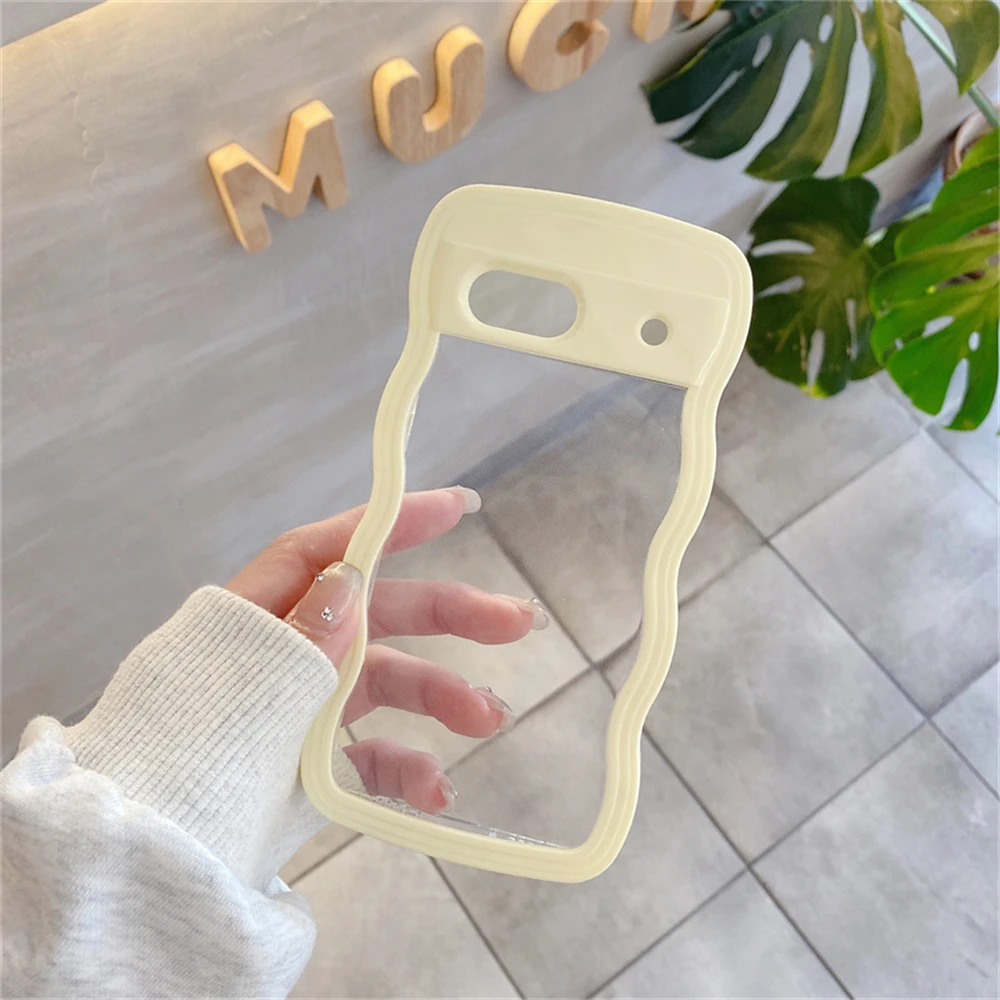 Cute Curly Wavy Transparent Phone Case - Korean Candy Color Shockproof Hard Cover