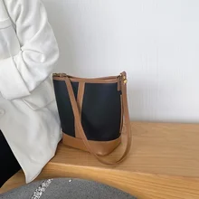 

2020 new fashion bucket bag Stitching simple large-capacity shoulder bag Lychee pattern retro crossbody bag Designer signature