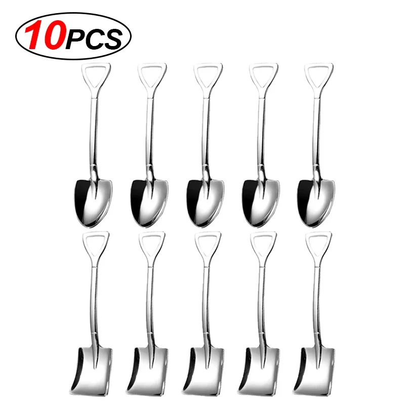 Elegant Stainless Steel Shovel Spoon Set - Gold & Silver Finish, Perfect for Coffee, Ice Cream, and Desserts