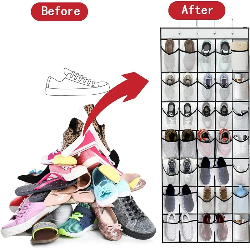 12/14 Pockets Over the Door Shoe Organizer Large Mesh Pockets With 4 Hooks Transparent Fabric Shoe Rack Storage Bag For Bedroom 2