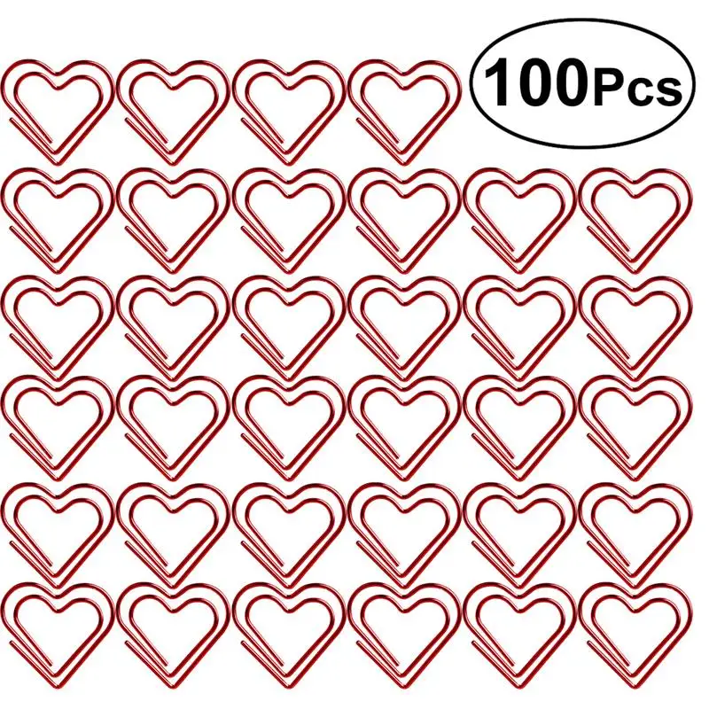 100pcsPaperclipLoveHeartPaperClipsMarkingBookmarkPinStationery