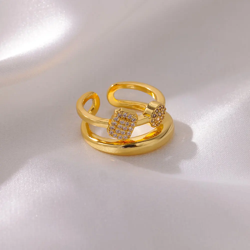 Square Round Double Rings Adjustable Wedding Jewelry For Women