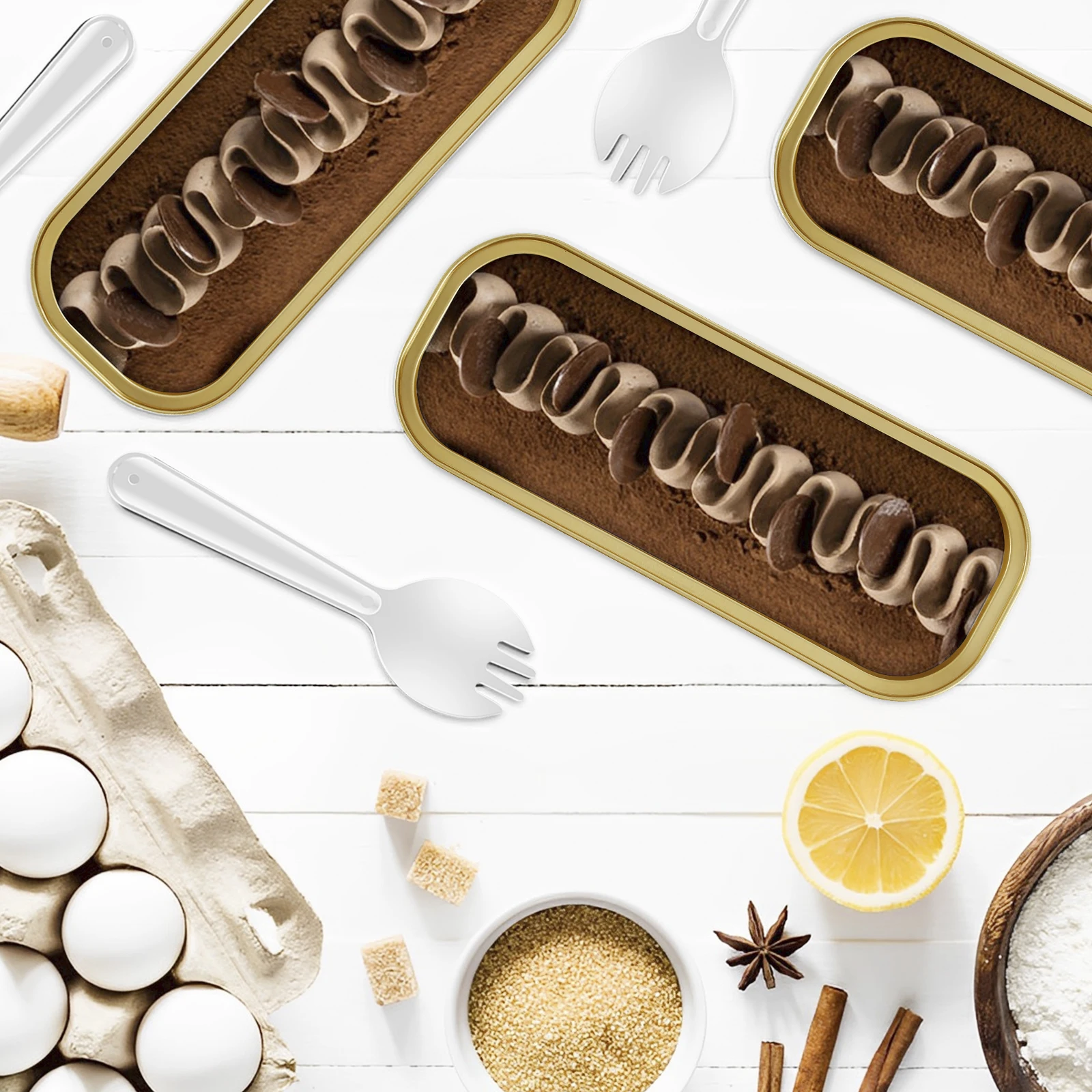 Cake Baking Pans 150Pcs Mini Cake Pans with Lids and Spoons 200ml Non-Stick Foil Reusable Aluminum Foil Loaf