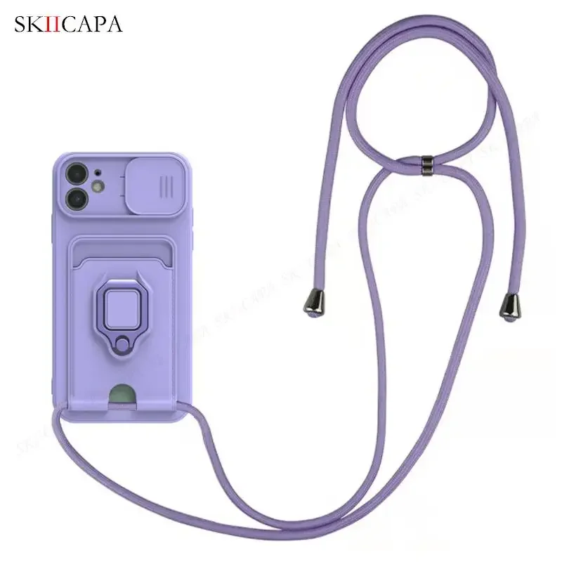 Crossbody Lanyard Strap Slide Lens Card Slot Silicone Case