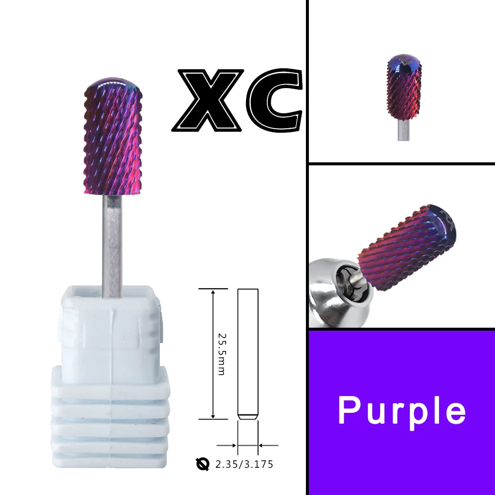 RolinStar Both hand Tungsten 6.6 purple Large Round Top Barrel Carbide Barrel Nail Drill Bit and Best remover for Powder and 6