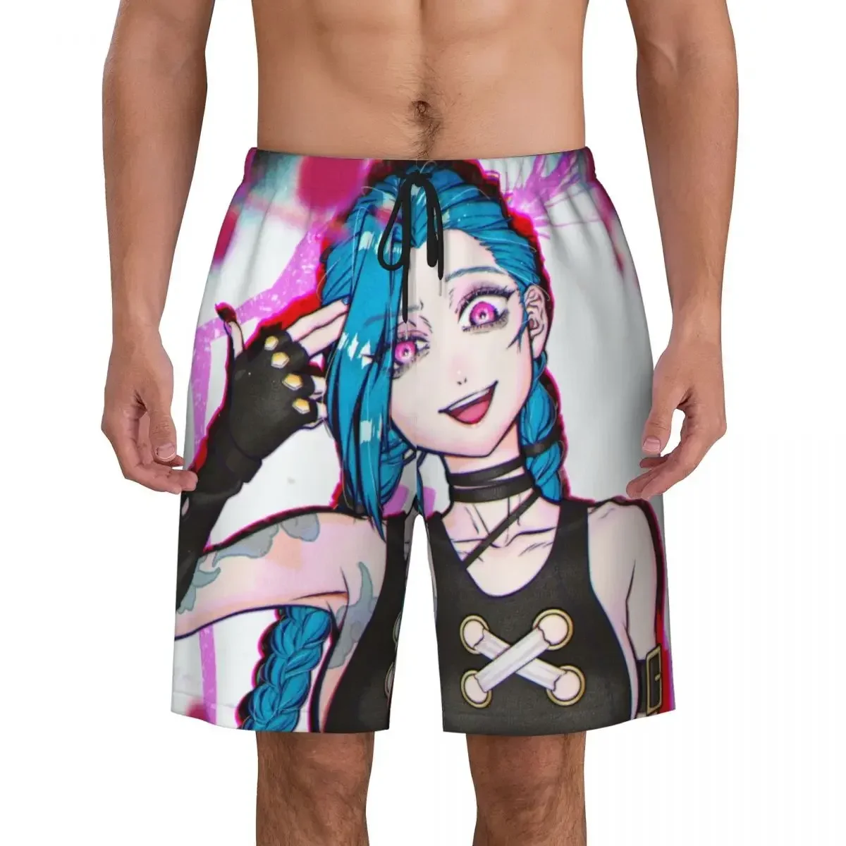 Jinx Monkey Graffiti Print Men Swim Trunks Quick Dry Swimwear Beach Board Shorts League Battle Game Legends Arcane Boardshorts 6
