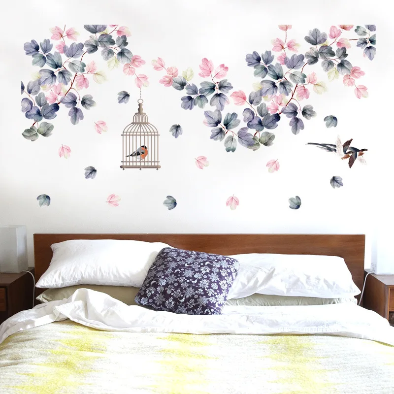 Colourful Flower Tree&Bird Cage Vinyl Wall Stickers Art Decals Girl Child  Room