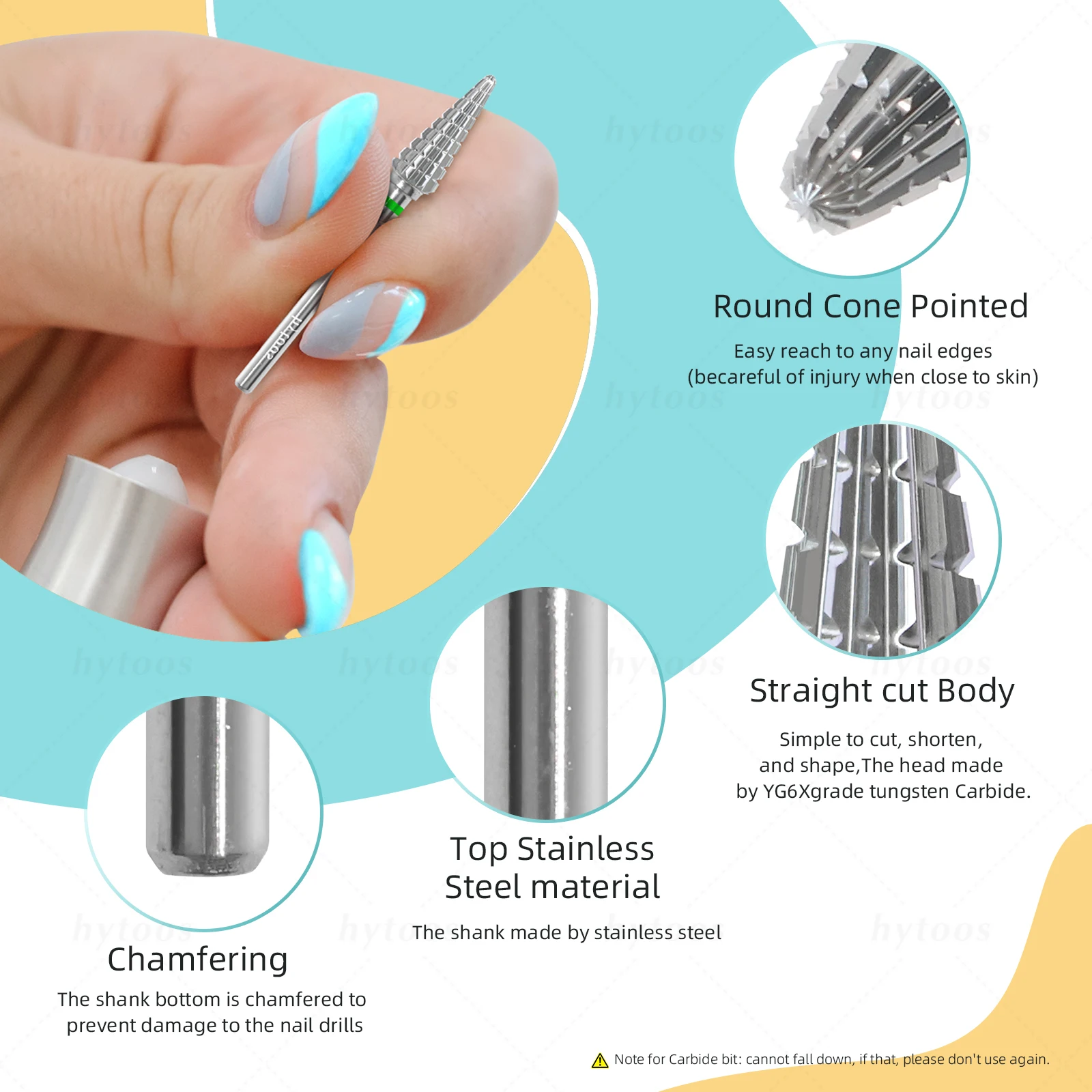 Nail Drill Bit Two-way Cone 15mm Taper Carbide Manicure Soft Gel Removal Nails Edge Cuticle Clean Tool