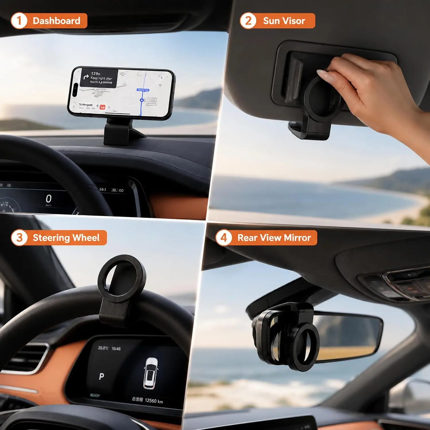 Magnetic Clip-On Car Phone Holder with Silicone Padding, 95° Adjustable Hands-Free Mount