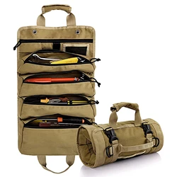 Roll up Tool Bag Organizer with 5 Zippered Pockets for Car Garage or Work Shop Wrench Roll Grease and Rip Resistant Fabric