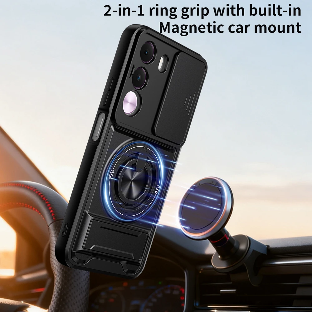 Shockproof Armor Magnetic Ring Holder Case - Enhanced Protection Back Shell