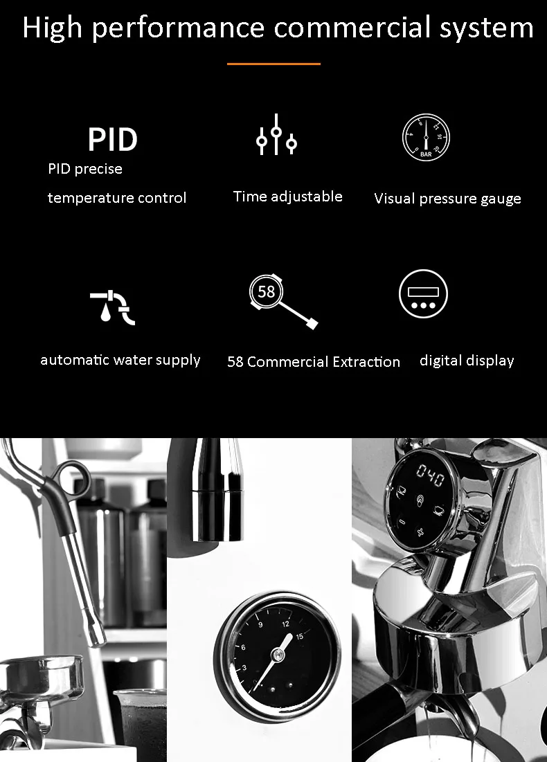 Commercial Household Espresso Coffee Machine Dual Pump Triple Heating Module 15 Bar PID Precise Temperature Control Coffee Make