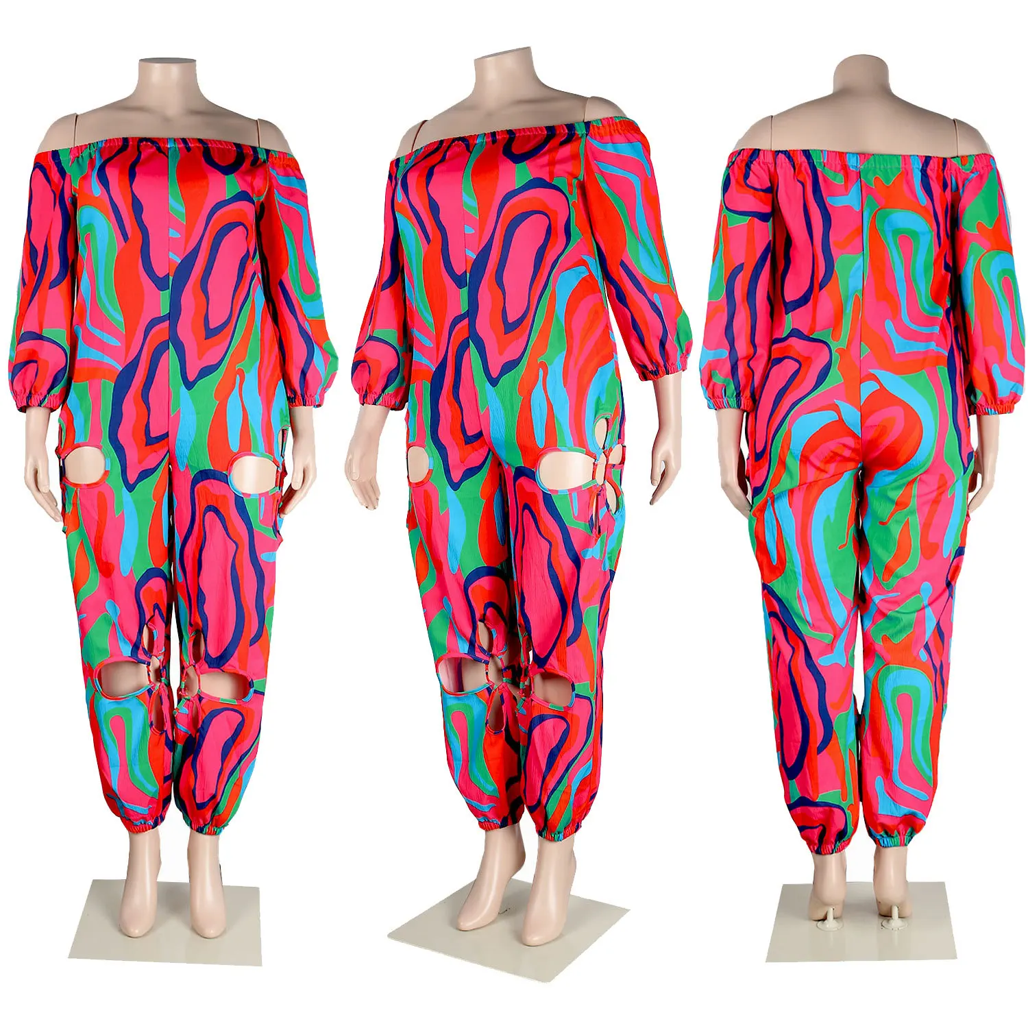 Hollow Out Leopard Camo Print Jumpsuit Women One Piece Outfit 2023 Fashion Loose Pant Female Casual Luxury Elegant Jumpsuit