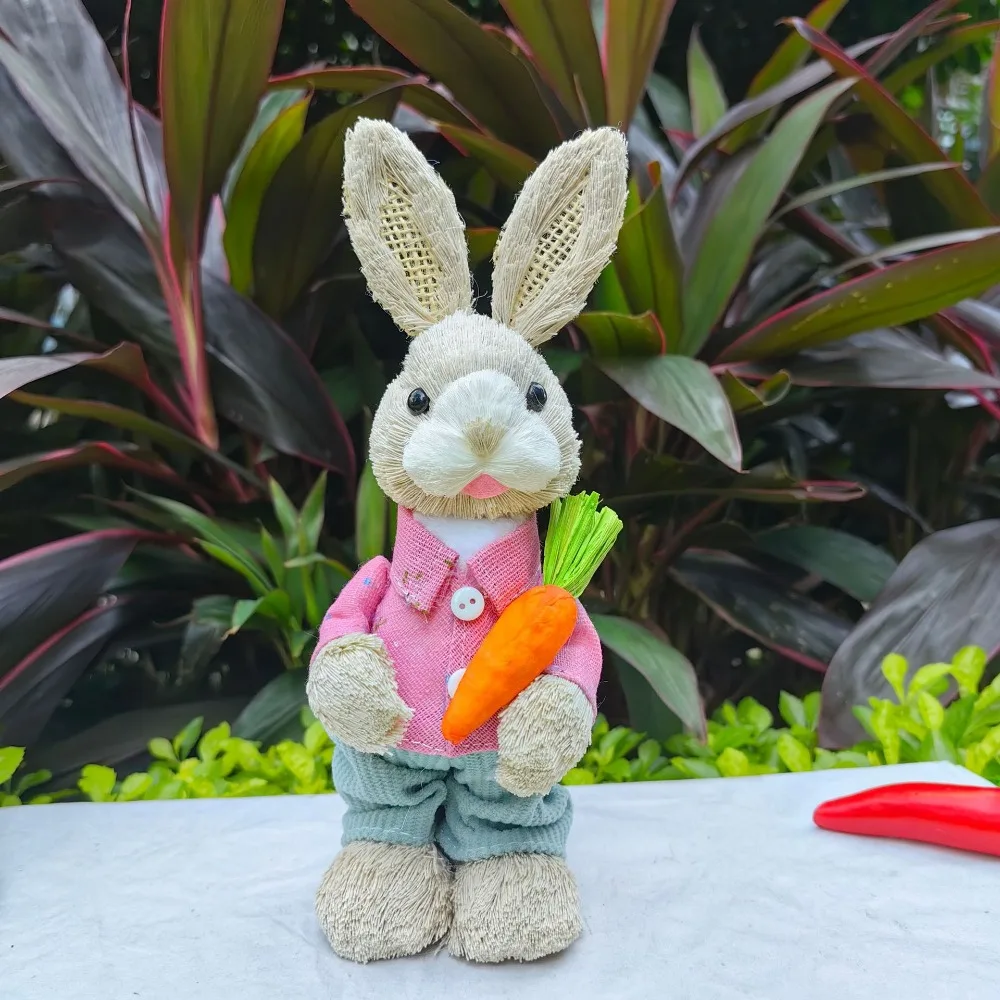 Cute High-25cm Straw Rabbits Handmade Hand Weave Garden Statues DIY Photography Props Bunny Decoration Wedding Ornament garden art decor animal sculpture decorations