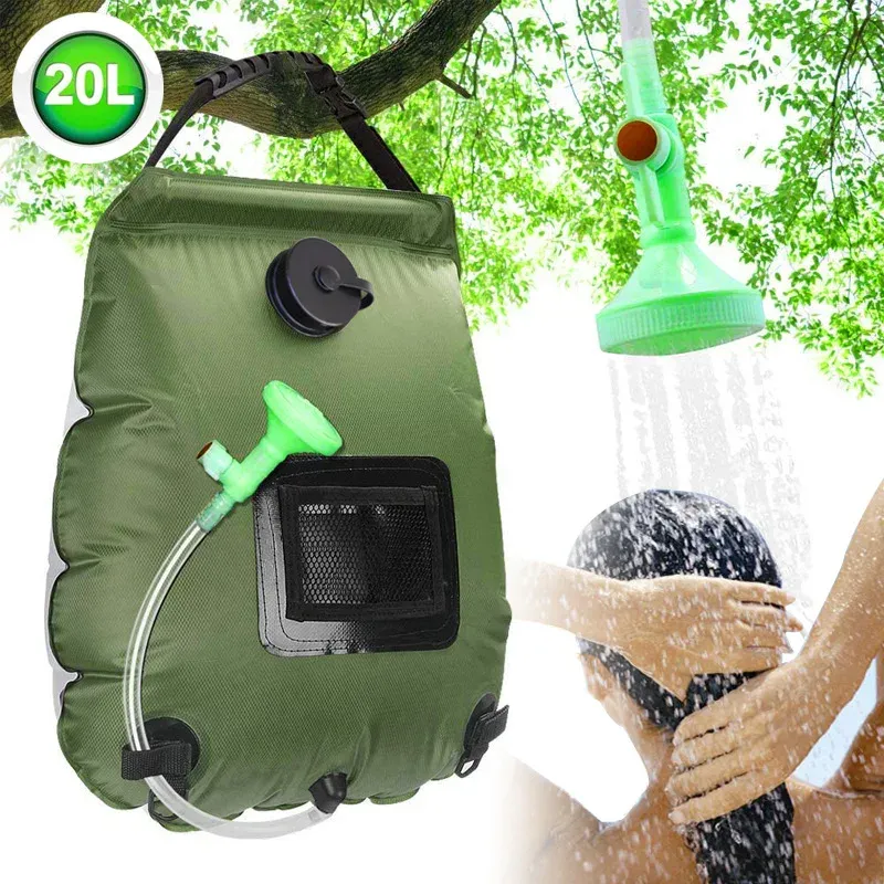 20L Bath Bag Solar Heat Absorption Army Green 5 Gallon Shower Bag Outdoor Camping Bath Water Bag Washing Bag