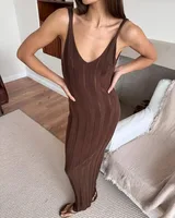 Trendix Knit Backless Dress For Women V Neck Slim Sleeveless Suspender Maxi Dress Vacation Sexy Beach Knitted Elegant Long Dress