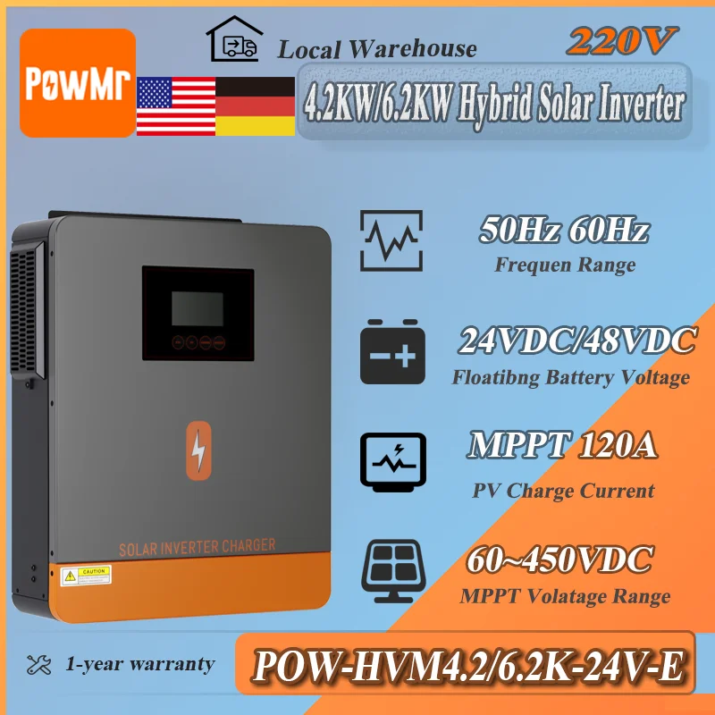 PowMr EU store 4.2KW 6.2KW Hybrid Solar Inverter 24V 48V to 220Vac MPPT ...