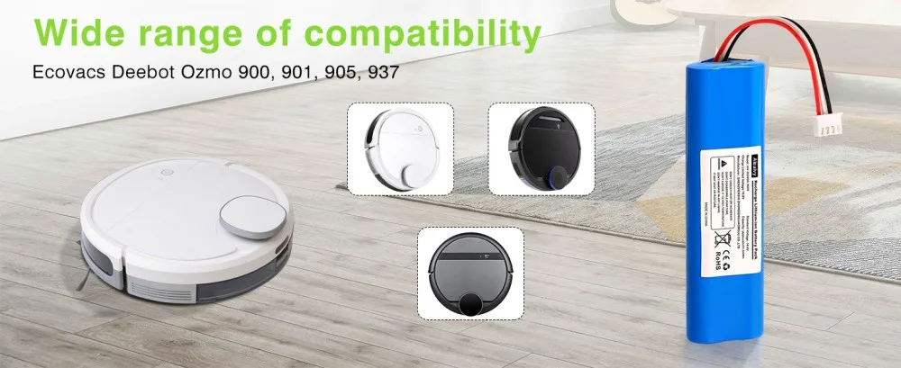 3400mAh Li-Ion Battery, Compatible with Ecovacs Deebot N5