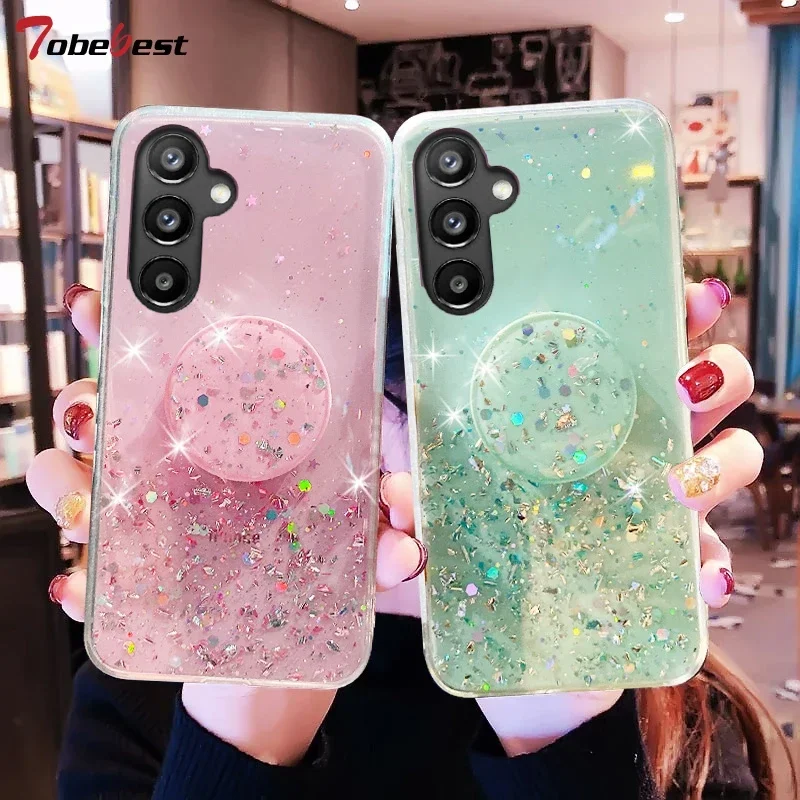 Bling Glitter Silver Foil Phone Holder Case Cover