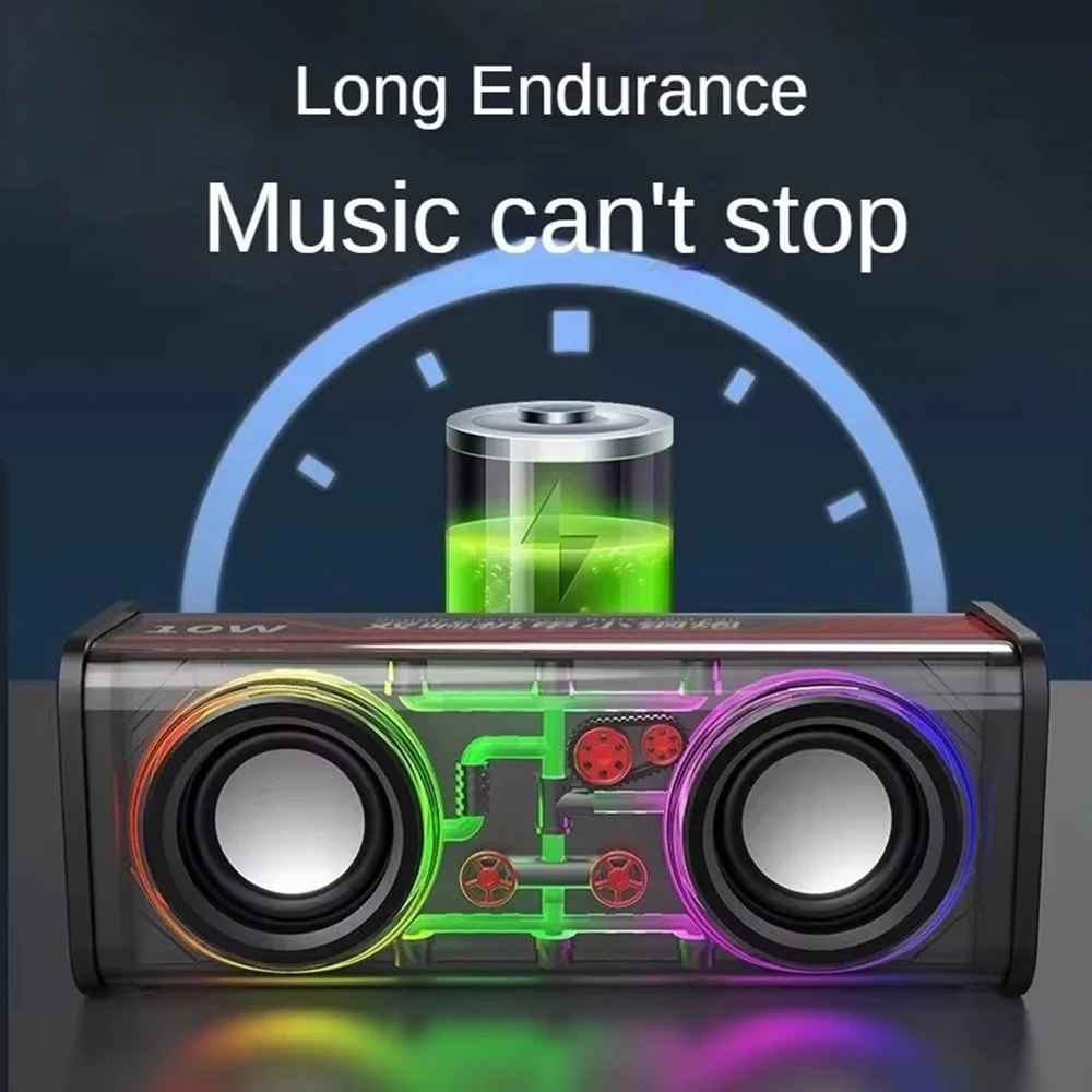 V8 Transparent Mecha Speaker Bluetooth 5.3 Wireless Bass Diaphragm Subwoofer Sound Box Music TWS Stereo Soundbar LED Loudspeaker