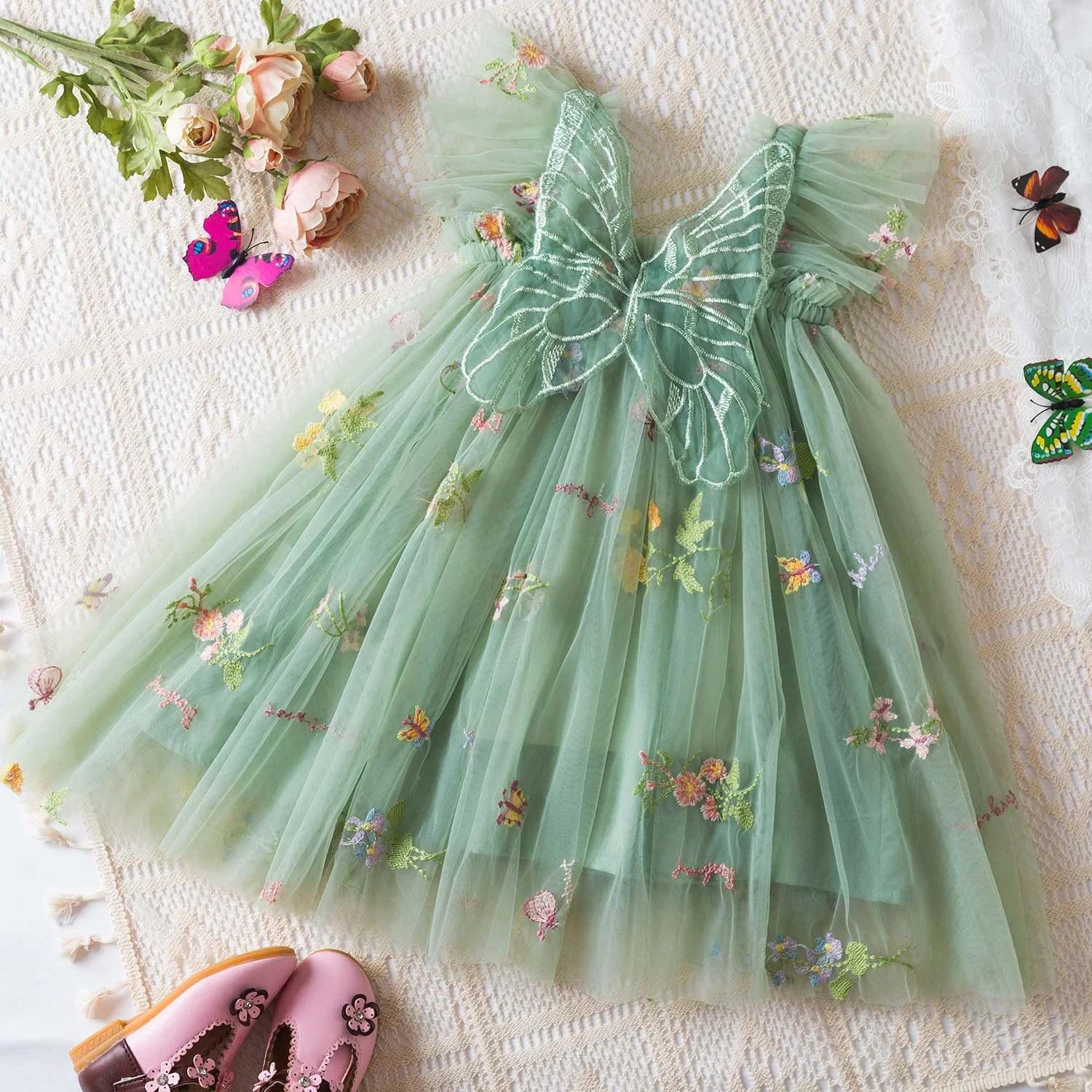 Vestidodemariposaparaniñaspequeñasde1a5años,vestidodeveranoconbordadodefloresparabebés,vestidodeprincesadehadasparafiestadecumpleañosconvolantes-AliExpress1501